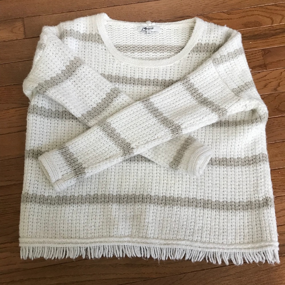 Madewell Chunky Knit Wool Striped Fringe Sweater